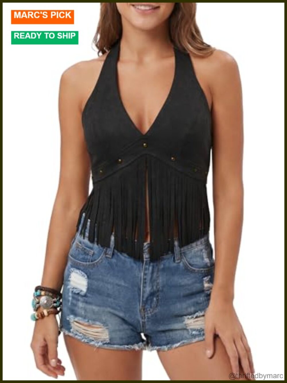 Faux Suede Fringe Halter Crop Top Lace Up Back Western Rodeo Concert